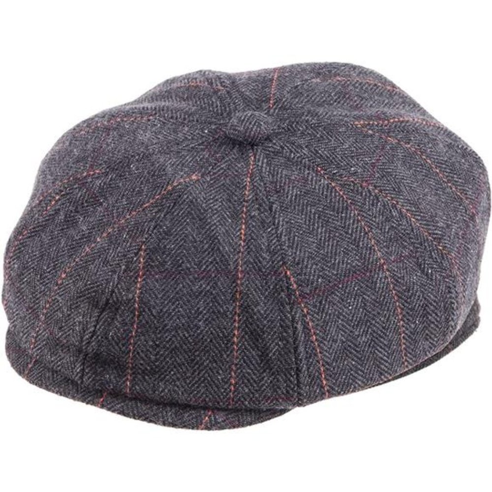 8 Panel Newsboy Hats for Men Herringbone Plaid Wool Blend Tweed Flat Cap